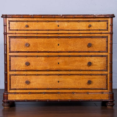 Antique French Faux Bamboo Chest of Drawers W/ Marble Top 