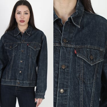 1970s Levis Type 3 Denim Trucker Jacket, 2 Pocket Dark Indigo Mens Coat Size 42 