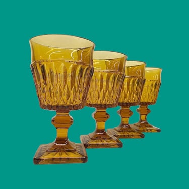 Vintage Wine Goblets Retro 1960s Mid Century Modern + Indiana Glass + Mt. Vernon + Amber Color + Set of 4 + Drinking Glasses + MCM Barware 