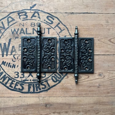 Antique Pair of Cast Iron Eastlake 5x5 Steeple Tip Hinges 