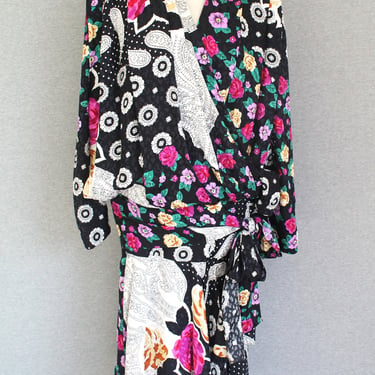 1980's - Fun - Flirty - Dramatic -  Blouson - Drop Waist - Tea Dress - Party Dress - Estimated size L 