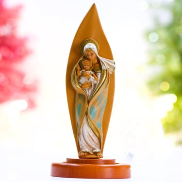 VINTAGE: Mother Mary and Baby Jesus Fiburine - Madonna - Hand Painted Ornament - SKU 24-C-00034868 