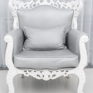 Baroque Revival White Faux Alligator Skin Armchair