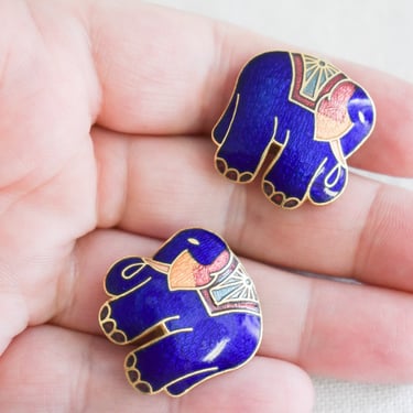 1970s/80s Cloisonne Elephant Clip Earrings 