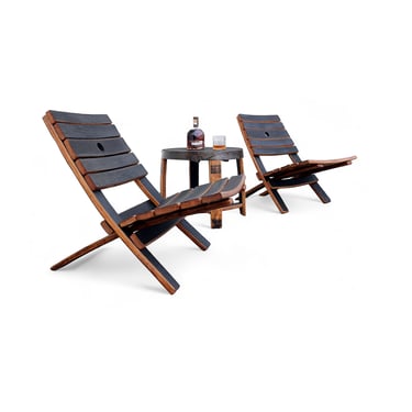 Whiskey Barrel EZ Chairs Set - Upcycled Patio Furniture - Outdoor Garden Set 