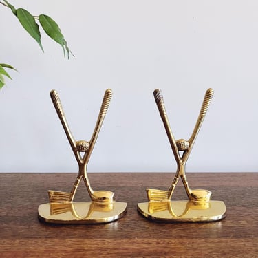 Vintage Brass Golf Club Bookends 