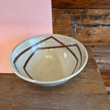 Serving Bowl - Warm White with Brown shapes 