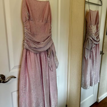 1980s pink and metallic sleeveless midi party dress, prom dress, wedding dress 