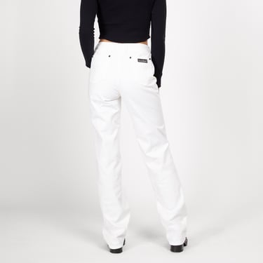 Small 80s Bonjour White Straight Leg Pants 27" | Vintage Minimalist High Waisted Cotton Trousers 