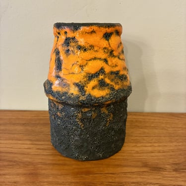 Brutalist Style West German Lava Glazed Orange & Black Vase