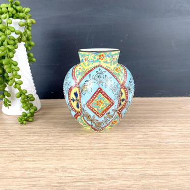 Painted glass bohemian vase - turn of the century antique 