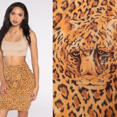 Leopard Print Skirt 90s Mini Skirt Silk Wrap Skirt Animal Skirt 1990s Vintage Festival High Waisted 80s Cheetah Spot Small S 