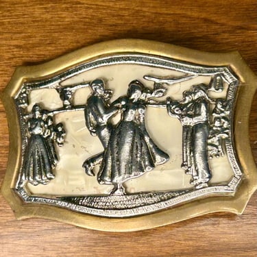 Vintage Square Dancing Belt Buckle  Mixed Metal Western Wear Retro Dance Cowboy 