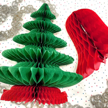 VINTAGE: 2pcs - Paper Honeycomb Tissue Bell Hangings - Christmas Decorations - Table Decor - Centerpiece 