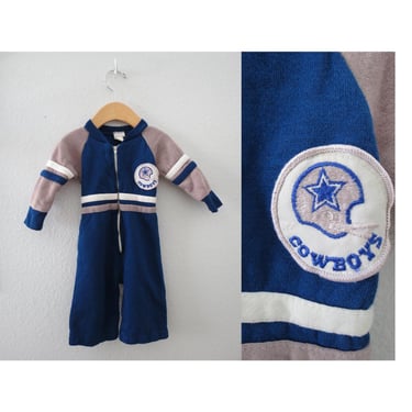 Vintage Baby Dallas Cowboys Romper - Zip Front Football Jumper Outfit Unisex - Size 9 - 12 Months 