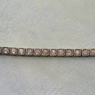 Antique Art Deco Sterling Rhinestone Bracelet, Old Sterling Deco Bracelet, Old 1920's Sterling Tennis Bracelet (#4061) 