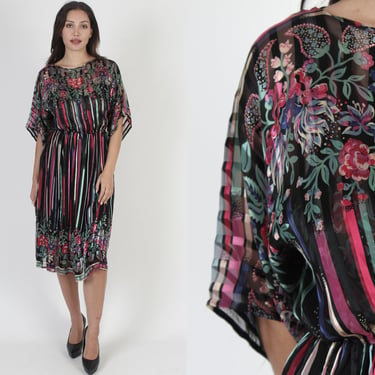 1980's The Silk Farm Floral Striped Secretary Dress Size 6 