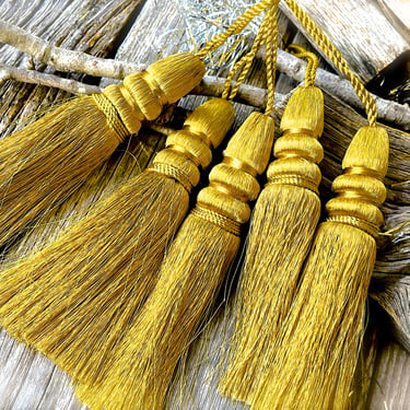 VINTAGE: 4pc Large Gold Metalized Yarn Tassel Ornament - Gift wrapping - Christmas, Xmas, Holiday - Gift - SKU 26-C-0008943 