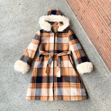 70s plaid penny lane hooded coat 