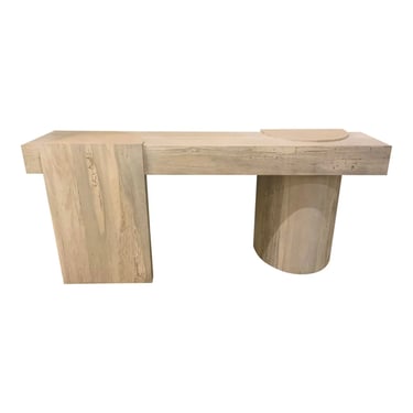 Organic Modern Light Greige Washed Wooden Geometric Console Table