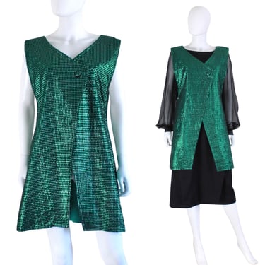 1950s Green & Black Lurex Trapeze Dress - Vintage Trapeze Overdress - 1950s Holiday Dress - 1950s Green Lurex Dress - 50s Dress | Size Large 