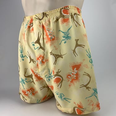 1940's-50's Pajama Shorts - MUNSINGWEAR - Silky Rayon - Cool Novelty Print - Men's Size 34 - Medium 