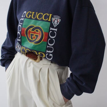 Incredible Navy Gucci Logo Printed Sweatshirt