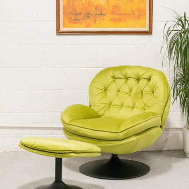 Comfy Apple Green Tufted Swivel with Ottoman