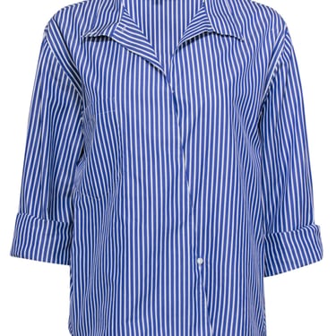 Ralph Lauren - Blue &amp; White Wrap Style Button Up Shirt Sz 8