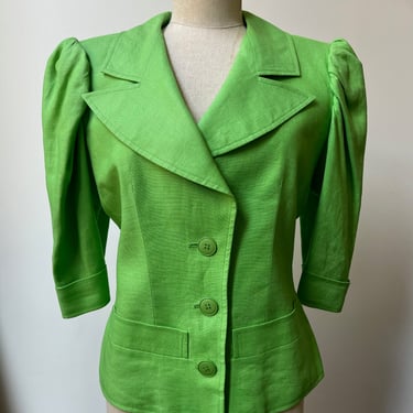 YSL green linen short sleeve blazer