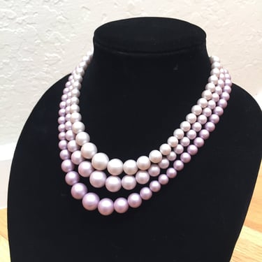 The Subtle Way She Glanced - Vintage 1950s Lilac & Cream Ombre 3 Strand Faux Pearl Necklace 