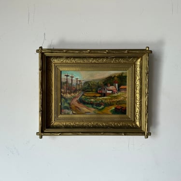 Vintage Countryside Landscape Oil Painting, Framed 