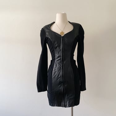 Vintage Leather Bodycon Dress | Size SM 