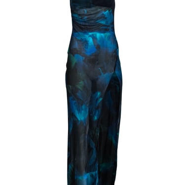 Rat & Boa - Blue, Black & Green Sheer Maxi Dress w/ High Side Slits Sz XS