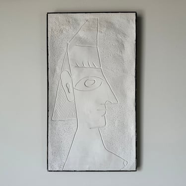 Modernist Picasso Inspired  Cubist Abstract Portrait  Plaster Wall Art Sculpture 