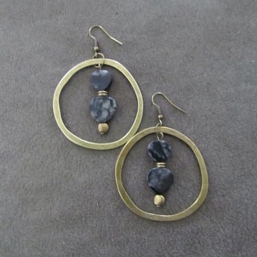 Artisan antique bronze and stone earrings 