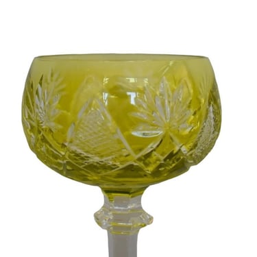 Val Saint Lambert Hock Wine Glass Cut to Clear Crystal Roemer Chartreuse Yellow Signed 