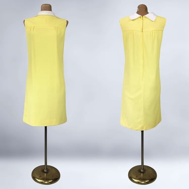 VINTAGE 60s Yellow Collared Mini Shift Dress by Glenbrooke Size 14 | 1960s Plus Size Volup MOD Scooter Dress | VFG 