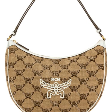 Mcm Women Embroidered Raffia Himmel Ascending Moon Shoulder Bag