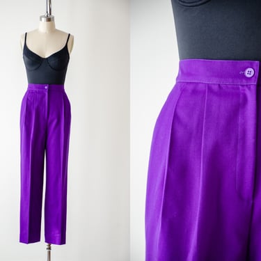 high waisted pants | 80s 90s vintage Carlisle purple wool pleated dark academia trousers 