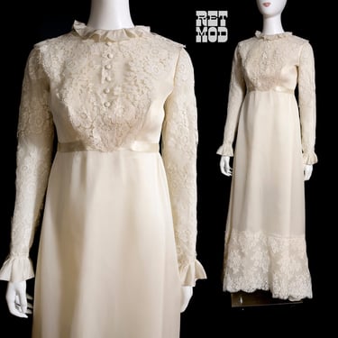 Sweet Vintage 70s Babydoll Victorian Style Wedding Dress 