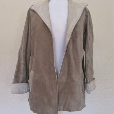 Vintage 1980s Jordache Suede Jacket, Medium Women, taupe sueded leather 