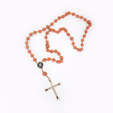 18 Karat Yellow Gold Rosary with Large Coral Beads, 1920s