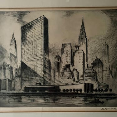 Nat Lowell Signed Print United Nations Building 