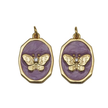 CZ Purple Enamel Butterfly Charm, Sku#Y598