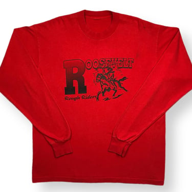 Vintage 80s/90s Teddy Roosevelt “Rough Riders” Collegiate Style Graphic Long Sleeve T-Shirt Size XL 