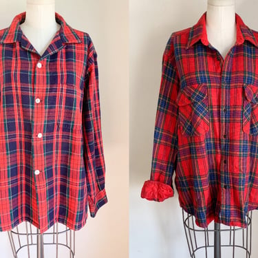 Lot of 2 Vintage 1980s Wool Plaid Flannel Shirt 