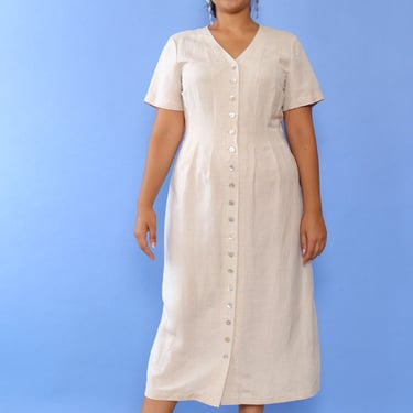 Orvis Tan Linen Button Dress L