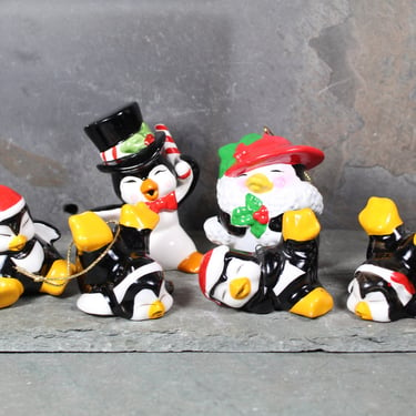 Vintage Christmas Penguins | Ceramic Penguin Ornament | Set of 6 | 1985 Vintage Penguin Family | Penguin Christmas | Bixley Shop 