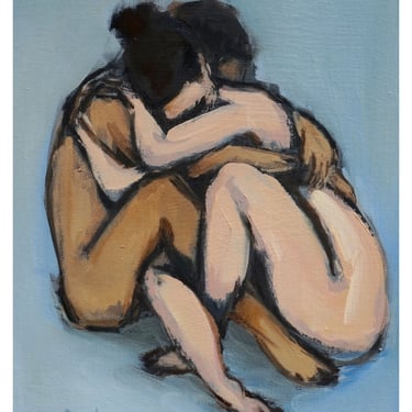 Fine Art Print of Original Painting-Giclee-Archival-Angela Ooghe-8 x 10-Couple Embracing-Nude-Female-Male-Impressionism-Figurative-Figures 